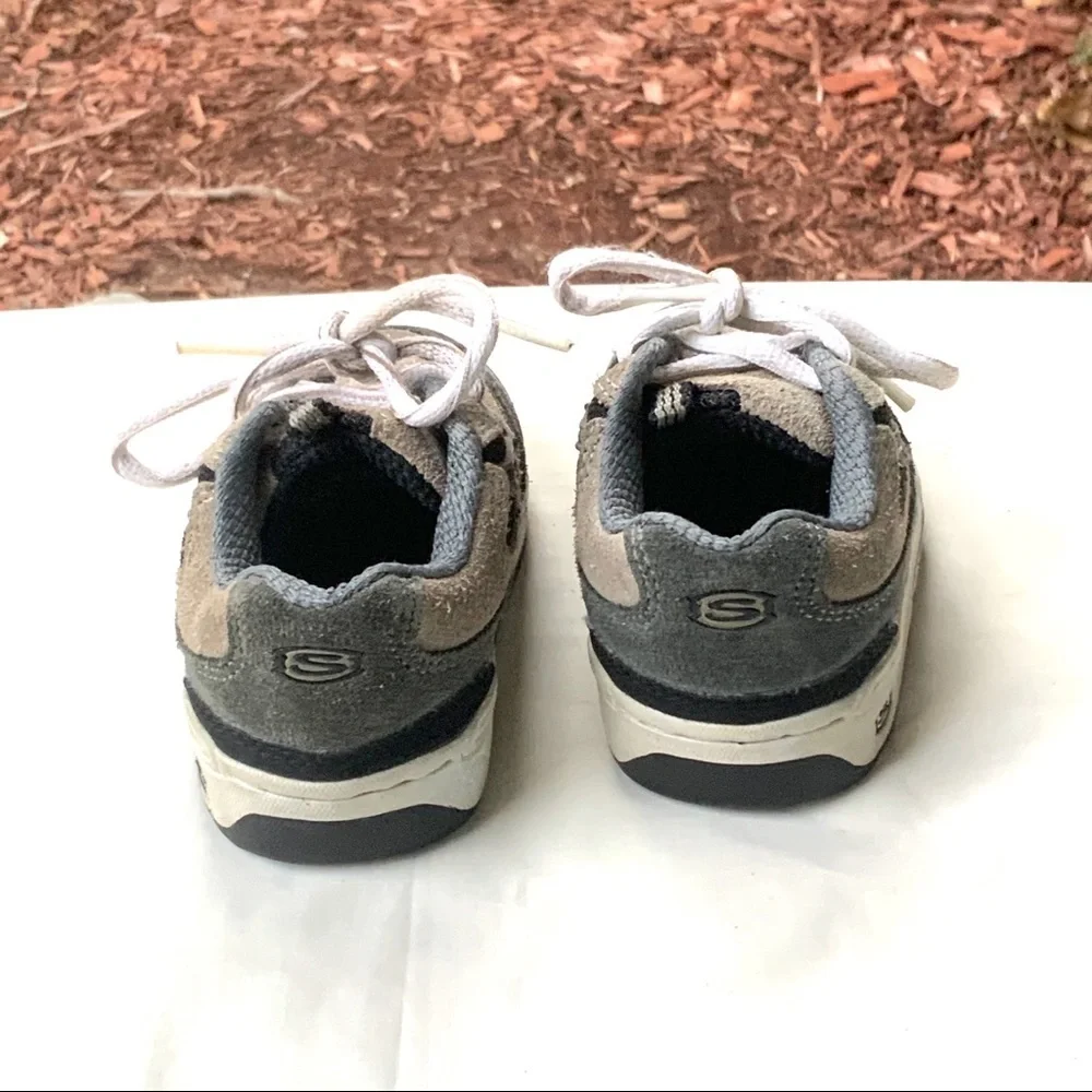 Skechers Sport Leather Gray Black Sneakers 7 Todl